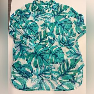 blue island Teal & Green Tropical Leaf Button-Down Shirt size large